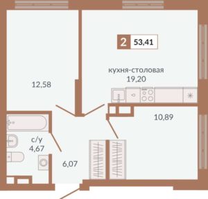 Секции 1Д - Планировка двухкомнатной квартиры в ЖК Видный в Екатеринбурге