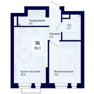 Дом Космос - Планировка однокомнатной квартиры в ЖК Галактика в Екатеринбурге