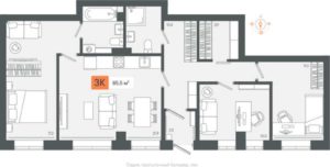2 очередь | Секции 1-8 - Планировка трехкомнатной квартиры (и больше) в ЖК Zori в Березовском