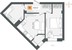 2 очередь | Секции 1-8 - Планировка однокомнатной квартиры в ЖК Zori в Березовском