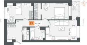 2 очередь | Секции 1-8 - Планировка двухкомнатной квартиры в ЖК Zori в Березовском