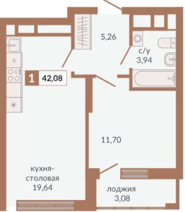 Секции 1Д - Планировка однокомнатной квартиры в ЖК Видный в Екатеринбурге