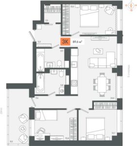 2 очередь | Секции 1-8 - Планировка трехкомнатной квартиры (и больше) в ЖК Zori в Березовском
