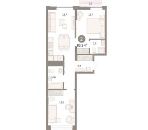 Дом 16 - Планировка двухкомнатной квартиры в ЖК Шишимская Горка в Екатеринбурге