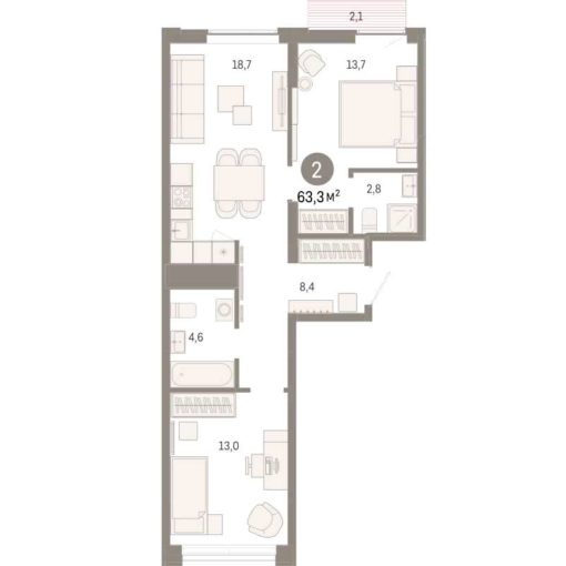 Дом 16 - Планировка двухкомнатной квартиры в ЖК Шишимская Горка в Екатеринбурге