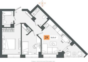 2 очередь | Секции 1-8 - Планировка двухкомнатной квартиры в ЖК Zori в Березовском
