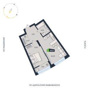 Дом 8 - Планировка однокомнатной квартиры в ЖК Clever park в Екатеринбурге