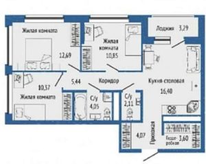 Секции 1-7 - Планировка трехкомнатной квартиры (и больше) в ЖК Орбита в Екатеринбурге