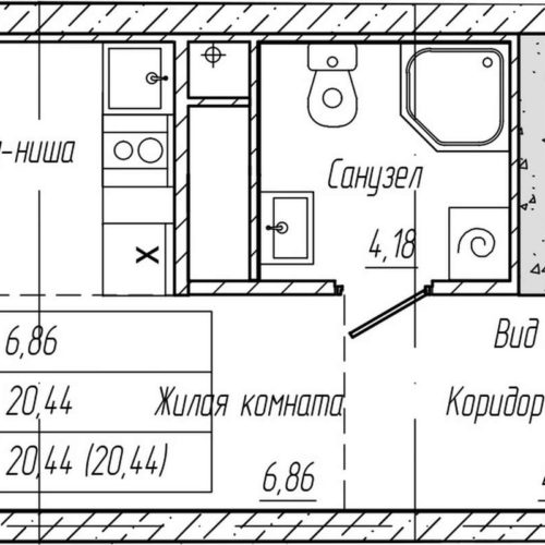 5 очередь (Дом 5) - Планировка студии в ЖК Теплые кварталы-5 в Екатеринбурге