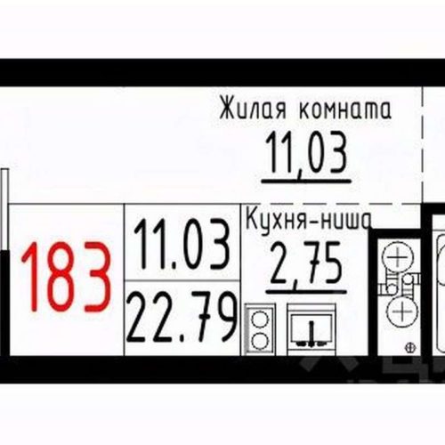 Дом 1 - Планировка студии в ЖК Лувр в Екатеринбурге