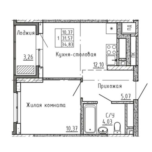 Секция 2 - Планировка однокомнатной квартиры в ЖК Бодровский в Екатеринбурге