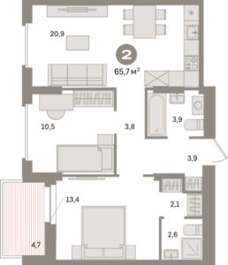 Дом 7 - Планировка двухкомнатной квартиры в ЖК Депо в Екатеринбурге