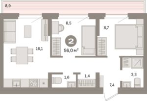 Дом 7 - Планировка двухкомнатной квартиры в ЖК Депо в Екатеринбурге